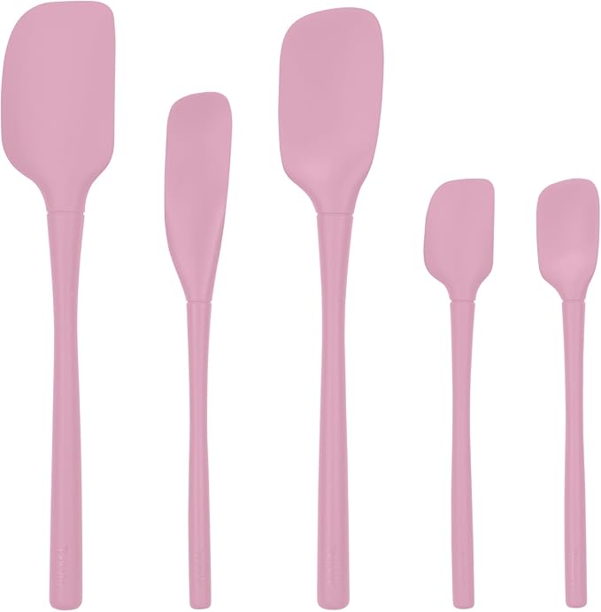 Tovolo Flex Core 5 Piece Silicone Spatula Set Heat Resistant All Silicone Utensils Include Non Stick Spatula Spoonula Jar Scraper, Dishwasher Safe BPA Free Spatulas for Baking Mixing, Pink Sorbet by Tovolo