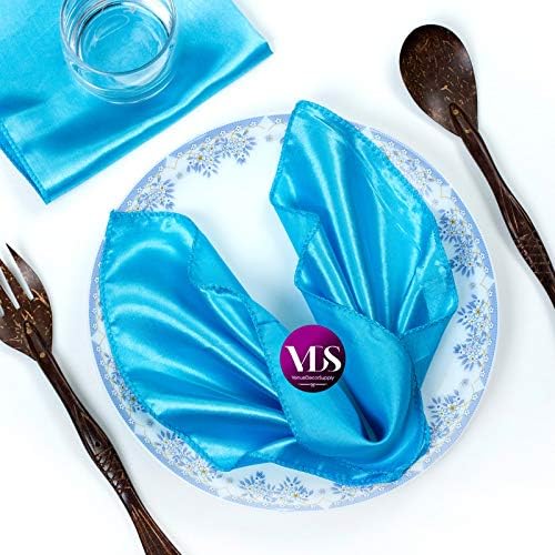 VDS - 100 Pieces | Satin Napkins 12 x 12 Inch Square | Kitchen & Dinner Table Napkins Cloths Handkerchief for Restaurant Bistro Wedding Christmas Birthday Party Dinner Decoration (Turquoise) by VDS