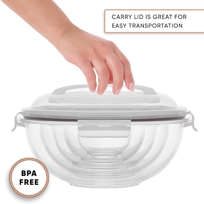 JoyJolt Kitchen Mixing Bowls. 5pc Glass Bowls with Lids Set – Neat Nesting Bowls. Large Mixing Bowl Set incl Batter Bowl, Cooking Bowls, Storage Bowls with Lids and Big Salad Bowl with BPA-Free Lids - Image 6