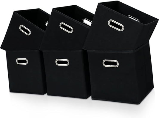 Black Fabric Cubby Storage Bins,13x13x13 Inches ,Cube Organizer Bin Foldable Storage Boxes with Dual Handles Fabric Organizer Box and collapsible Storage basket,Set of 6,Black by Yunkeeper