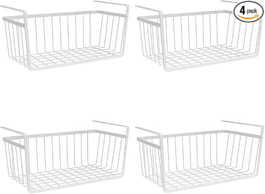 Modern Home Under Shelf Wire Storage Baskets – Hanging Organizer Rack for Cabinet, Pantry, or Closet – White Metal Basket for Kitchen, Towels, or Office – No Tools Required (Set of 4 15") by Modern+Home