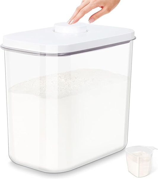 Airtight Rice Container 25 Lbs with Handle and Cup – 12.68Qt Large Flour Sugar Storage Container with Pop Up Seal & Hanging Lid Hooks, Clear Tall Food Storage Bin for Kitchen Pantry Organization by TBMAXS