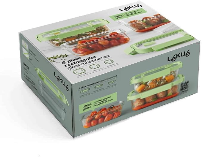 Lékué x3 Rectangular Glass Food Containers with Airtight Lids & Steam Valves - 3pc Set - Borosilicate Glass & 100% Platinum Silicone Dishes for Storage & Cooking - Microwave, Freezer & Dishwasher Safe - Image 3