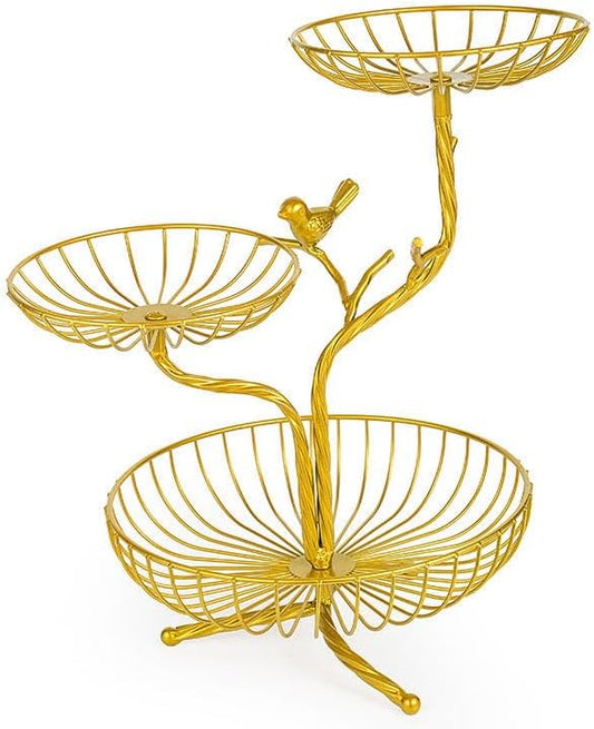 3-Tier Fruit Basket Holder Decorative Fruit Bowl Rack Metal Stand Table Countertop Holder for Vegetables Bread Snack for Kitchen Home Use, Gold (Type E) by LANDTOM