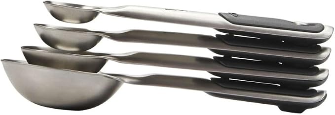 OXO Good Grips 3-Piece Angled Measuring Cup Set, Black & Good Grips 4 Piece Stainless Steel Measuring Spoons with Magnetic Snaps - Image 5