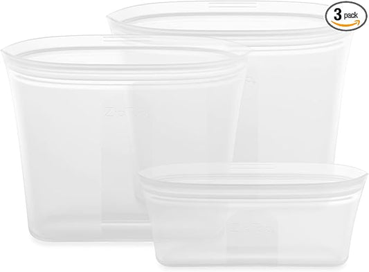 Zip Top Reusable Food Storage Bags | 3 Bag Set [Frost] | Silicone Meal Prep Container | Microwave, Dishwasher and Freezer Safe | Made in the USA by ZipTop