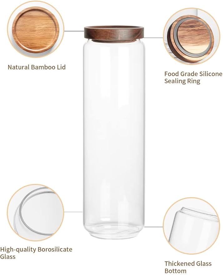 Kanwone Airtight Food Storage Containers Set of 3, 54 Ounce Glass Storage Containers with Bamboo lids, Clear Glass Canisters for Pantry, kitchen, Flour, Sugar, Tea, Coffee, Cookies, Spice and Herbs - Image 3