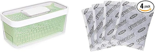 OXO Good Grips GreenSaver Produce Keeper - Large & Carbon Filter Refills Good Grips GreenSaver 4 Pack, 4 Count by OXO