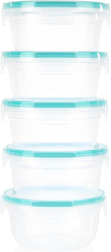 Snapware Plastic Total Solutions (5-Pack, 3.8 Cup) Food Storage Containers | Meal prep containers with plastic BPA-free lids with 4 locking tabs, microwave, dishwasher, & freezer safe by Snapware