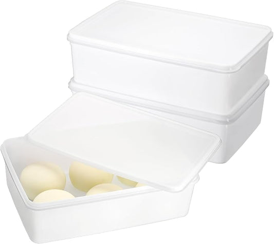 BSTKEY 3 Pack Plastic Pizza Dough Proofing Box with Lid, White Bread Dough Proofing Storage Container Rectangle Food Storage Box Cake Dessert Carrier Organizer (Size L) by BSTKEY