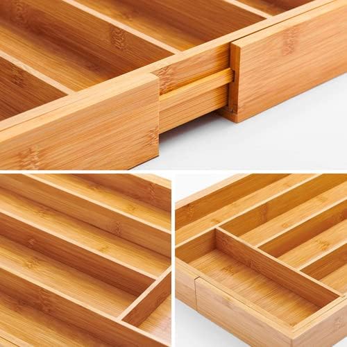 Utoplike Bamboo Cutlery Silverware Tray, Drawer Organizer Kitchen Utensils | Small Drawer Dividers for Flatware Tray Drawer Insert for knives, Gadgets and Garage Tools, Office Supplies, 5-7 Slots - Image 8