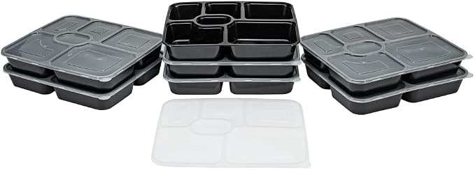 Restaurantware Asporto 53 Ounce Food Containers 100 Microwavable Take Out Food Containers - Clear Plastic Lids Included WIth 6 Compartments Black Plastic Catering Food Containers Disposable - Image 12