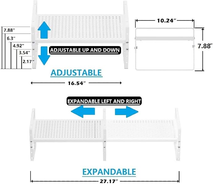 Expandable Shoe Rack Stackable Metal Pantry Storage Shelves Stand Adjustable Height Cabinet Shelf Organizer Racks Spice Shelving(3PACKS/WHITE,LARGE) - Image 5