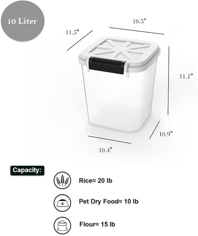 20 LB Rice Storage Container with Measuring Cup, BPA free, For Rice | Grain | Pet Food | Flour, 2 count, Clear & Black - Image 2