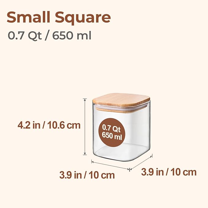 ComSaf Square Glass Containers with Lids 0.7 Qt, Set of 9 Small Galss Jars | Small Kitchen Canisters, Spice Jar, Pantry Organizers, Family Snack Station, Size For Subpackage, BPA Free, Cookie, Dry Food - Image 2