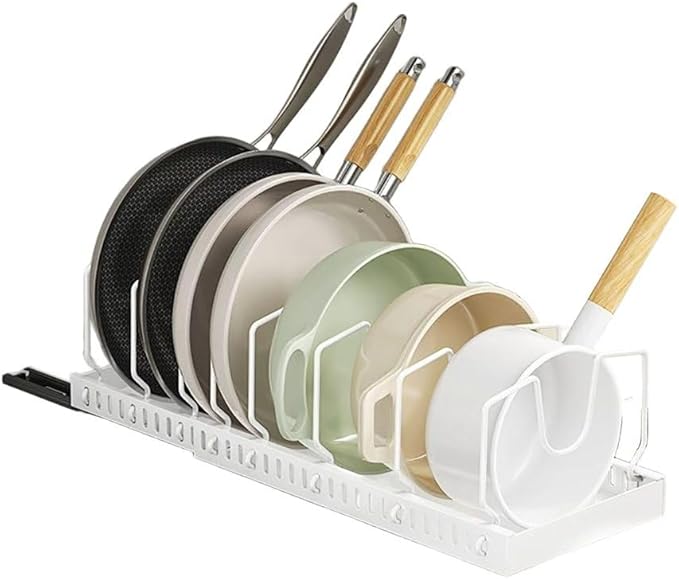 pots and pans organizer under cabinet,pot lid organizers inside cabinet holders for kitchen,Horizontal and vertical pulling modes,cast iron storage (White vertical pull-out) - Image 2