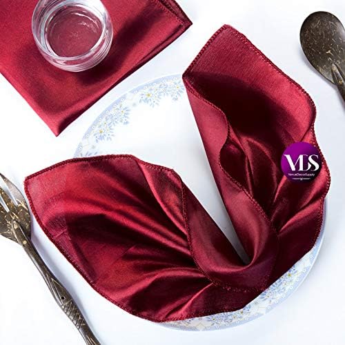 VDS - 125 Pieces | Satin Napkins 12 x 12 Inch Square | Kitchen & Dinner Table Napkins Cloths Handkerchief for Restaurant Bistro Wedding Christmas Birthday Party Dinner Decoration (Maroon) by VDS