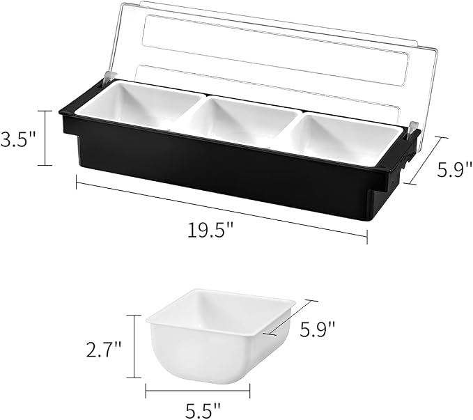 Ice Chilled Serving Tray Condiment Pots 3 Compartment Condiment Server Caddy (3 Compartments) - Image 2