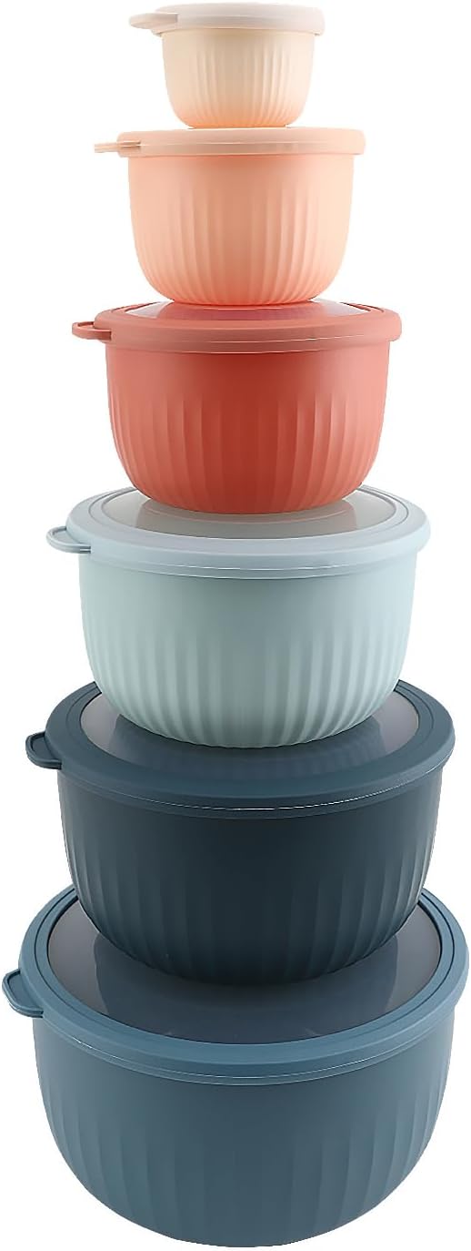COOK WITH COLOR Prep Bowls with Lids- Wide and Deep Nesting Plastic Small Mixing Bowl Set with Lids, 12 Piece Set - Deep Bowls, Multicolor by CookwithColor