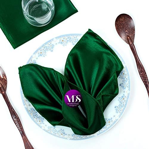 VDS - 25 Pieces | Satin Napkins 20 x 20 Inch Square | Kitchen & Dinner Table Napkins Cloths Handkerchief for Restaurant Bistro Wedding Christmas Birthday Party Dinner Decoration (Hunter Green) by VDS