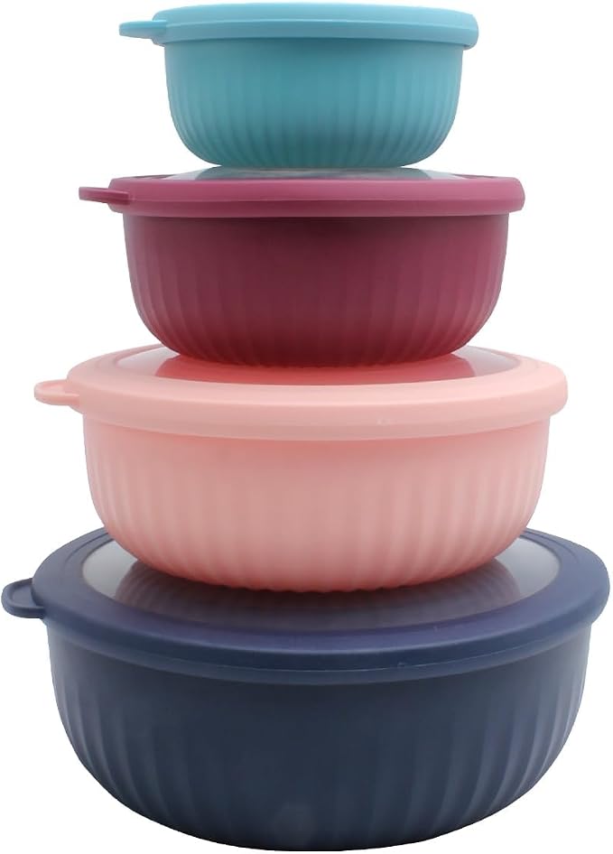 COOK WITH COLOR Prep Bowls with Lids- Wide and Deep Nesting Plastic Small Mixing Bowl Set with Lids, 8 Piece Set - Wide Bowls, Navy by CookwithColor