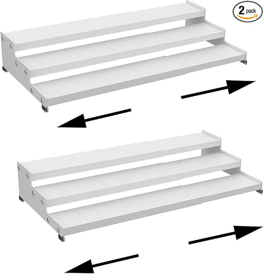 Expandable Carbon Steel Spice Rack Organizer for Pantry, Adjustable 3-Tier Ladder Shelf,Holds Up to 24 Cans,Kitchen Countertop Organizer, Rustproof Storage Rack for Spices, Cans, Sauces & Dry Goods by Ipotivespaceorganization
