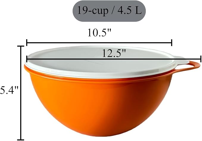 NewTupperware Medium Thatsa Mixing Bowl 19-Cup 4.5L in Orange with White Seal - Image 2