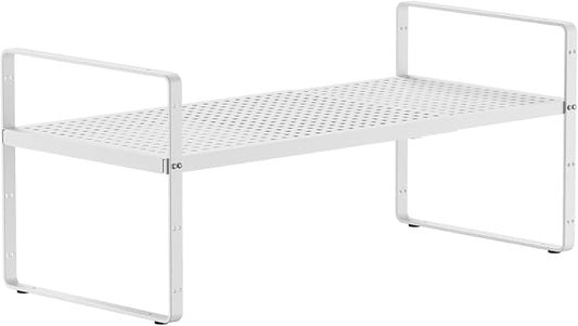 Expandable Cabinet Shelf Organizers, 16.5"~27''L, White | Adjustable Metal Spice Rack Organizer, Stackable, Kitchen Counter Storage, 10.2" W x 9.6" H by jkxoo