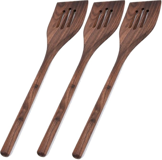 Black Walnut Kitchen Utensils Set,Handmade Natural Walnut Solid Spoon, Slotted Spoon, Spaghetti Server, Spatula, Slotted Spatula,3 slotted spatula by FiunkesLightFixture