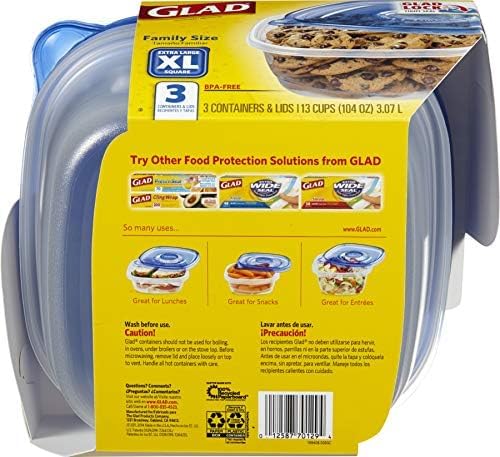 Glad GladWare XL Square Food Storage Containers with Lock Tight Lids, Family Size No BPA Plastic Containers for Leftovers and Meal Prep, Reusable Dishwasher Safe, 104 Oz, 3 Count - 3 Pack - Image 10