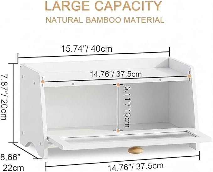 BAMBANG Bread Box for Kitchen Countertop, Bamboo Bread Box for Homemade Bread, Wooden Farmhouse Bread Storage Container, Large Breadbox Bread Bin Organizer for Counter Cabinet Pantry, White - Image 3