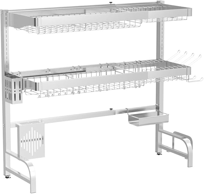 Over The Sink Dish Drying Rack, Extra Large Capacity Dish Drainer | 3 Tier Extra Large All Stainless Steel Expandable Plate Strainers, Rustproof Metal, Counter Space Saving, Modern Silver - Image 4