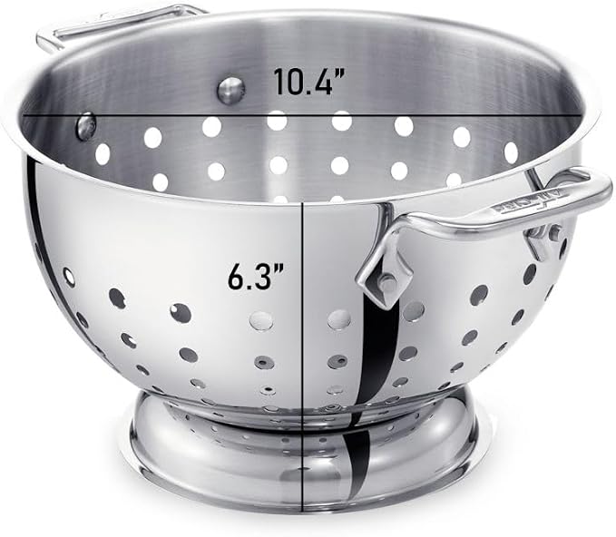 All-Clad Tools and Accessories Stainless Steel Colander 5 Quart Strainer, Pasta Strainer with Handle, Pots and Pans Silver - Image 5