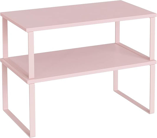 SONGMICS Cabinet Organizer Shelf, Set of 2 Kitchen Counter Shelves, Kitchen Storage, Spice Rack, Stackable, Expandable, Metal and Engineered Wood, 15.6 Inches, Jelly Pink UKCS025S01 by Unknown