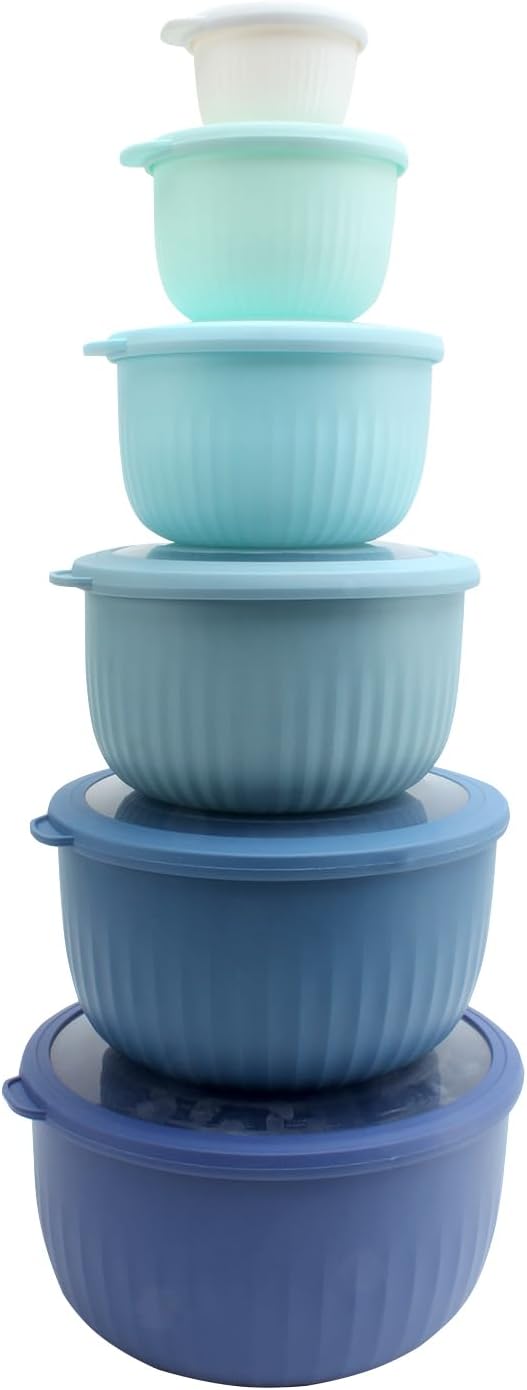 COOK WITH COLOR Prep Bowls with Lids- Wide and Deep Nesting Plastic Small Mixing Bowl Set with Lids, 12 Piece Set - Deep Bowls, Blue by CookwithColor