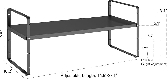 16.5~27.1" Expandable Shelf，1Pack 10.2" Wide Adjustable Height Cabinet Shelves，Black - Image 3