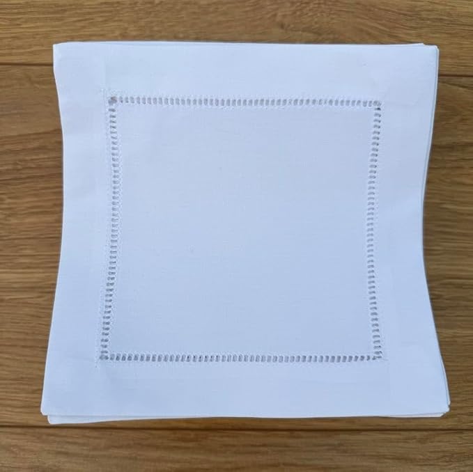 Set of 50 White Cotton Cocktail Napkins (6"x6") – 100% Pure Cotton Cloth Coasters with Elegant Ladder Hemstitch – Bulk Value Pack - Image 5