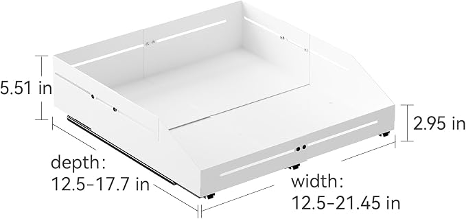 Pull Out Cabinet Organizer 12.5"-17.7"D&12.5"-21"W Raised Walls White | 5.5" Raised Side Walls Zero-Drill Adhesive Install 4-Way Expandable Design Triple-Rail Smooth Glide For Kitchen Cabinets - Image 2