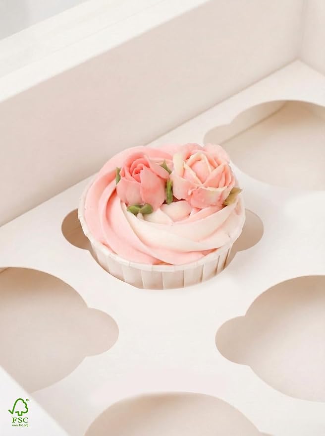 qiqee Auto-pop Up Cupcake Boxes with Window White 40PCS 12 Count Cupcake Box 13"x10"x3.5" Cupcakes Carrier, 12 Cupcake Containers with 2 rolls of pink ribbons - Image 3