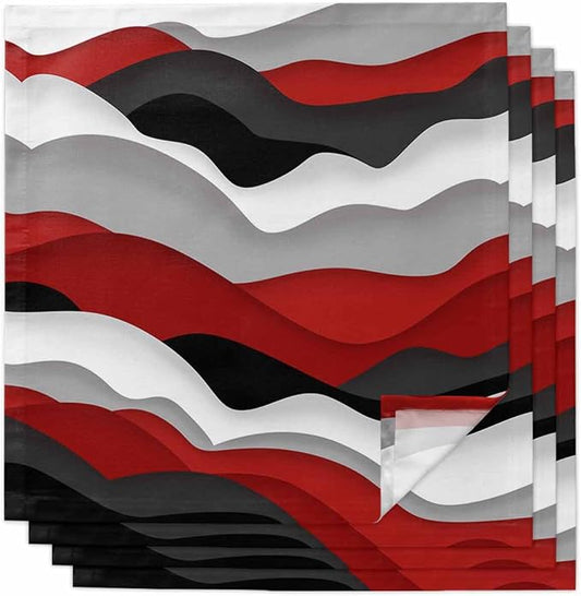 Modern Red Black Cloth Napkins Set of 4 - Washable Dinner Napkins Reusable Table Napkins for Home Party Weeding Dining Table Setting Decoration, Oversized 20"x20" Ocean Waves Geometric Grey White by Unknown