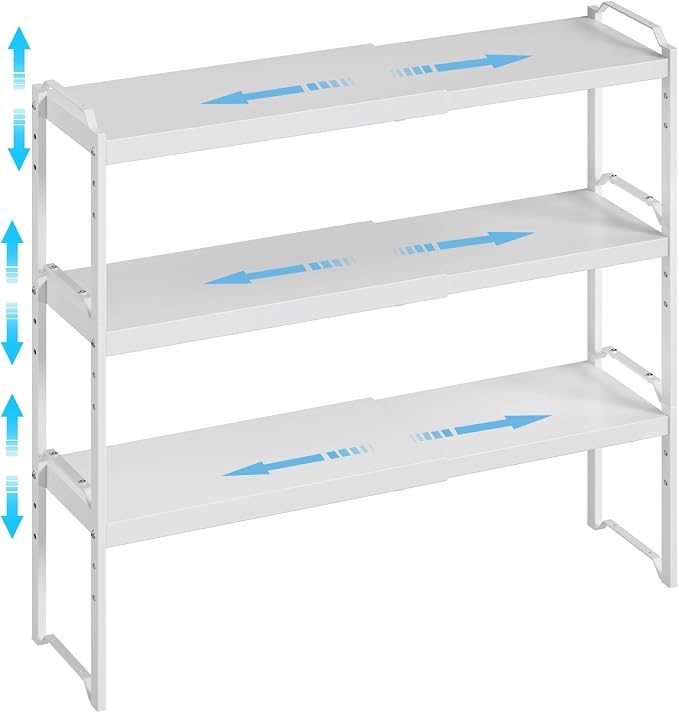 3 Pack Kitchen Cabinet Organizer Shelf, Stackable Expandable Shelves Organizers For Kitchen Cabinet Countertop Storage, Adjustable Counter Cupboard Pantry Organizer Shelf Rack Stand, Length:25.5 Inch by X-cosrack
