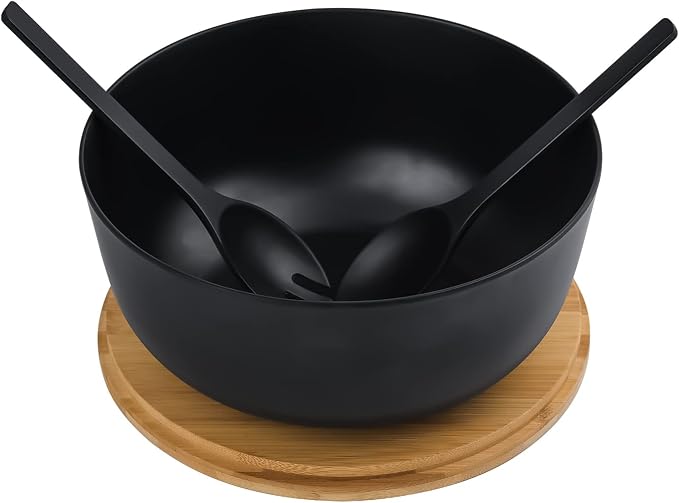 LOVYANXUE Bamboo Fiber Salad Bowl with Servers Set Large 9.8inches Nature Bamboo Mixing Bowl with Servers with Lid Spoon and Fork for Fruits,Salads and Vegetables - Image 3