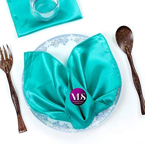 VDS - 25 Pieces | Satin Napkins 20 x 20 Inch Square | Kitchen & Dinner Table Napkins Cloths Handkerchief for Restaurant Bistro Wedding Christmas Birthday Party Dinner Decoration (Sea Green) by VDS
