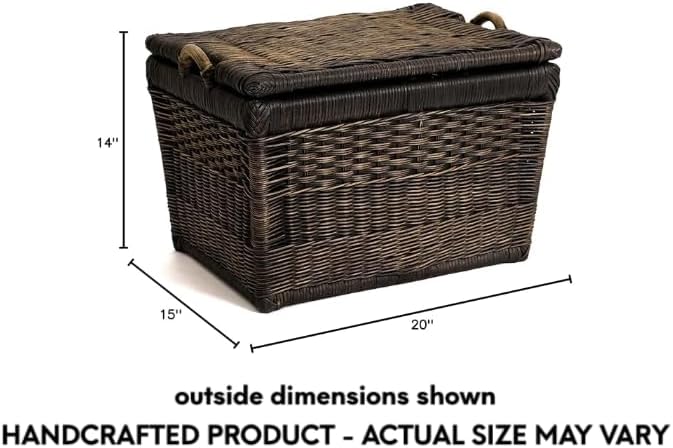 The Basket Lady Lift-Off Lid Wicker Storage Basket, M, Walnut Brown | Outside: 20" L x 15" W x 14" H | Inside: 17.5"L x 12"W x 11"H - Handcrafted by artisans from natural rattan - Image 2