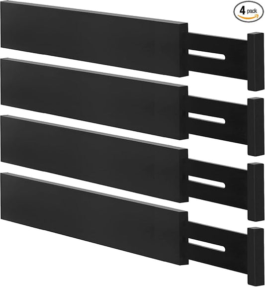 Bamboo Drawer Dividers, Adjustable Drawer Organizers, Fits 12.6–16" Drawers | 2.5" High, 4 Pack Expandable Drawer Separators for Kitchen, Nursery, Dressers & Office Storage, Black by Ryqtop