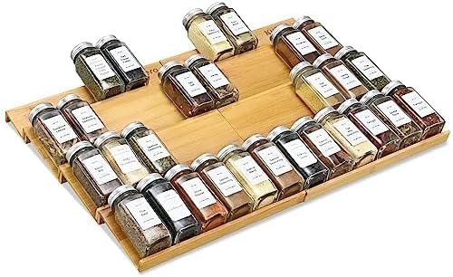 Spice Drawer Organzier,4 Tiers- 8Pcs Bamboo Spice Rack Tray Insert for Cabinet Drawer Countertop, Kitchen Seasoning Storage Drawer Organization,22" Wide x 15.8" Deep （Hold UP To 48 Jars - Image 2