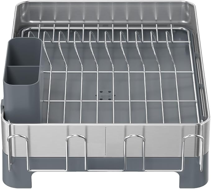 Glad Stainless Steel Dish Drying Rack - Large Space Saving Dish Drainer with Removable Cutlery Holder - Rust-Resistant Metal Rack with Adjustable Drain Spout for Kitchen Countertops, (12.6”W x 17.7”L) - Image 5