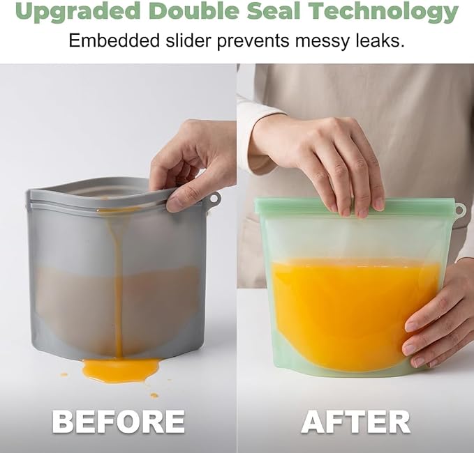 Reusable Silicone Food Storage Bags, Leakproof Sous Vide Bags, Premium Lunch Containers, Reusable Freezer Bags, Dishwasher Oven Microwave Freezer Safe, Premium Lunch Containers Safe 2 Pack - Image 4