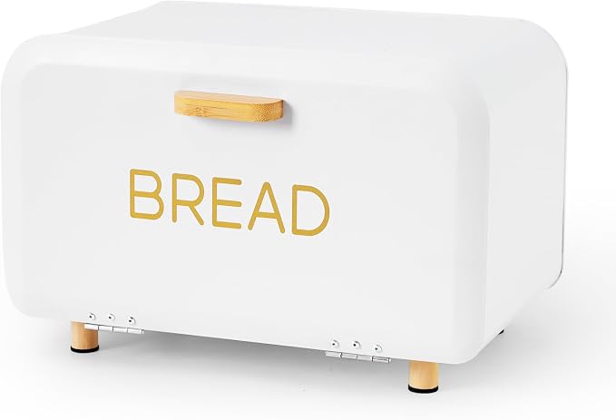 White Bread Box for Kitchen Countertop - Large Capacity Bread Storage Container Farmhouse Bread Box - Stylish Metal Bread Keeper by Ateliz
