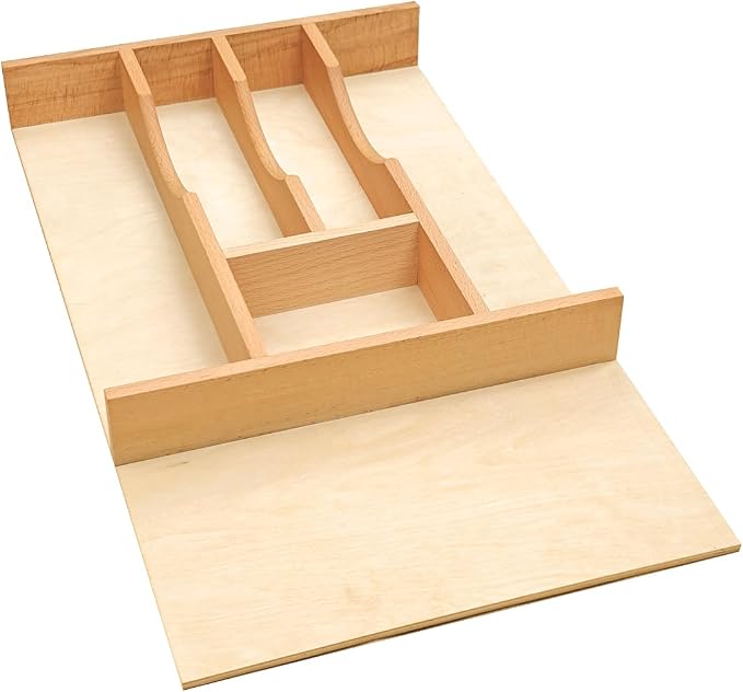 Silverware Drawer Organizer - Trim-to-Fit with Adjustable Dividers for Kitchen Utensil Storage, Beech Wood Frame with 11 Sizes (12.63" W x 22" D) by Unknown